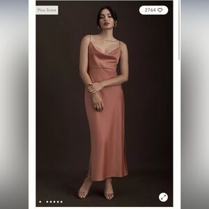 BHLDN Cali Satin Cowl-Neck Midi Slip Dress